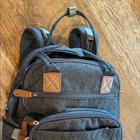 Chic Charcoal Baby Backpack with Brown Accents - Picture 5 of 11